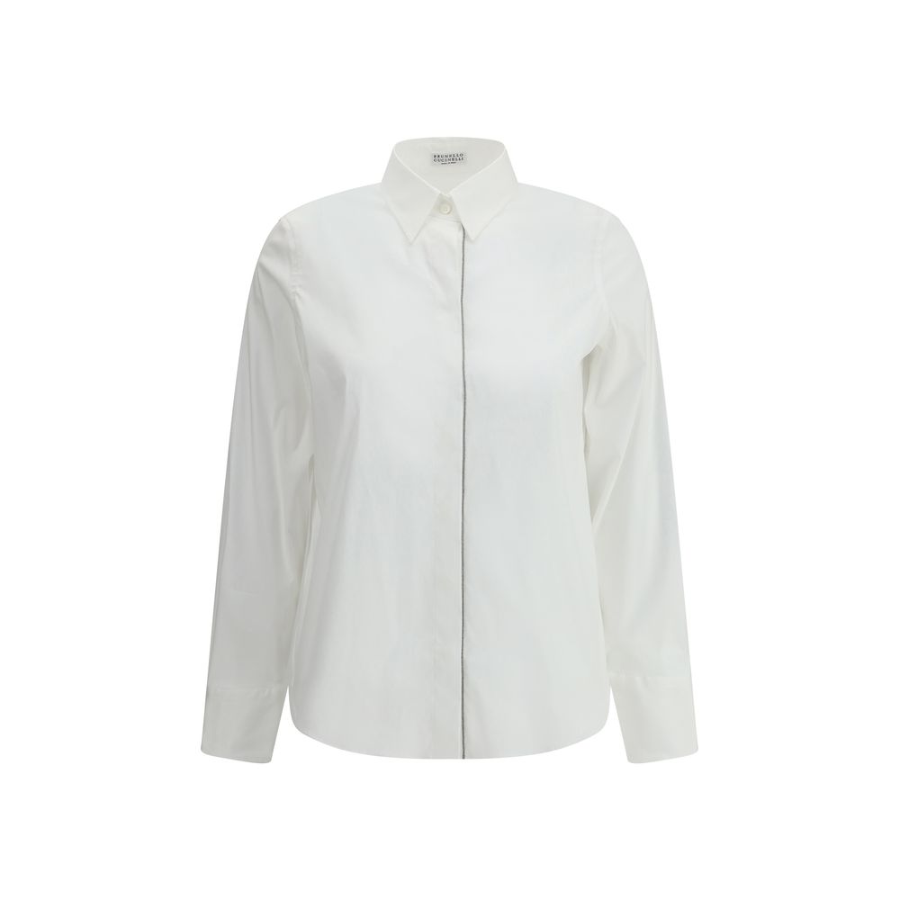 Dress Shirt by Brunello Cucinelli for women in cotton white & patterned features an polished silhouette, showcasing a sophisticated and long-sleeve detail for a truly polished finish.