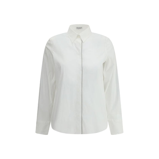 Dress Shirt by Brunello Cucinelli for women in cotton white & patterned features an polished silhouette, showcasing a sophisticated and long-sleeve detail for a truly polished finish.
