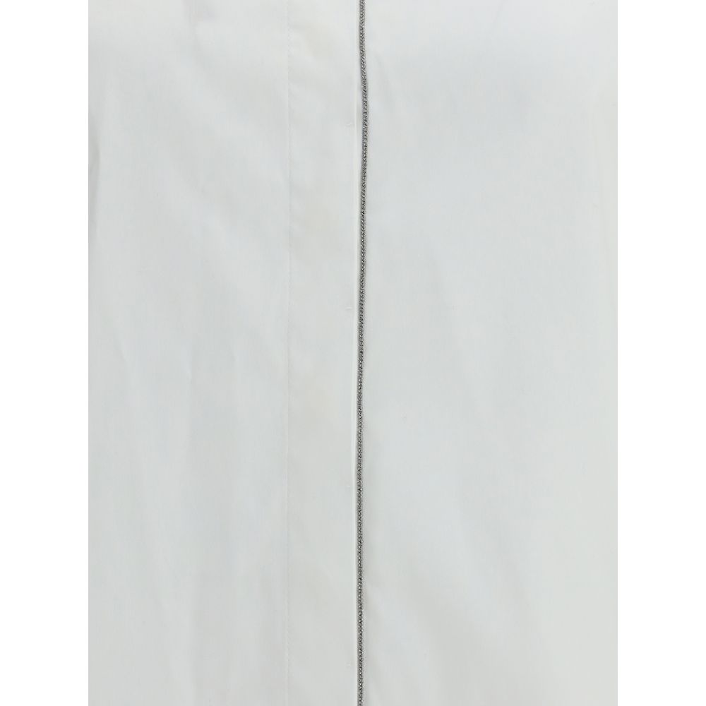 Dress Shirt by Brunello Cucinelli for women in cotton white & patterned showcases a sleek silhouette, elegantly detailed with a sleek and for a sleek finish.