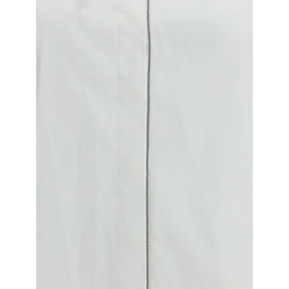 Dress Shirt by Brunello Cucinelli for women in cotton white & patterned showcases a sleek silhouette, elegantly detailed with a sleek and for a sleek finish.