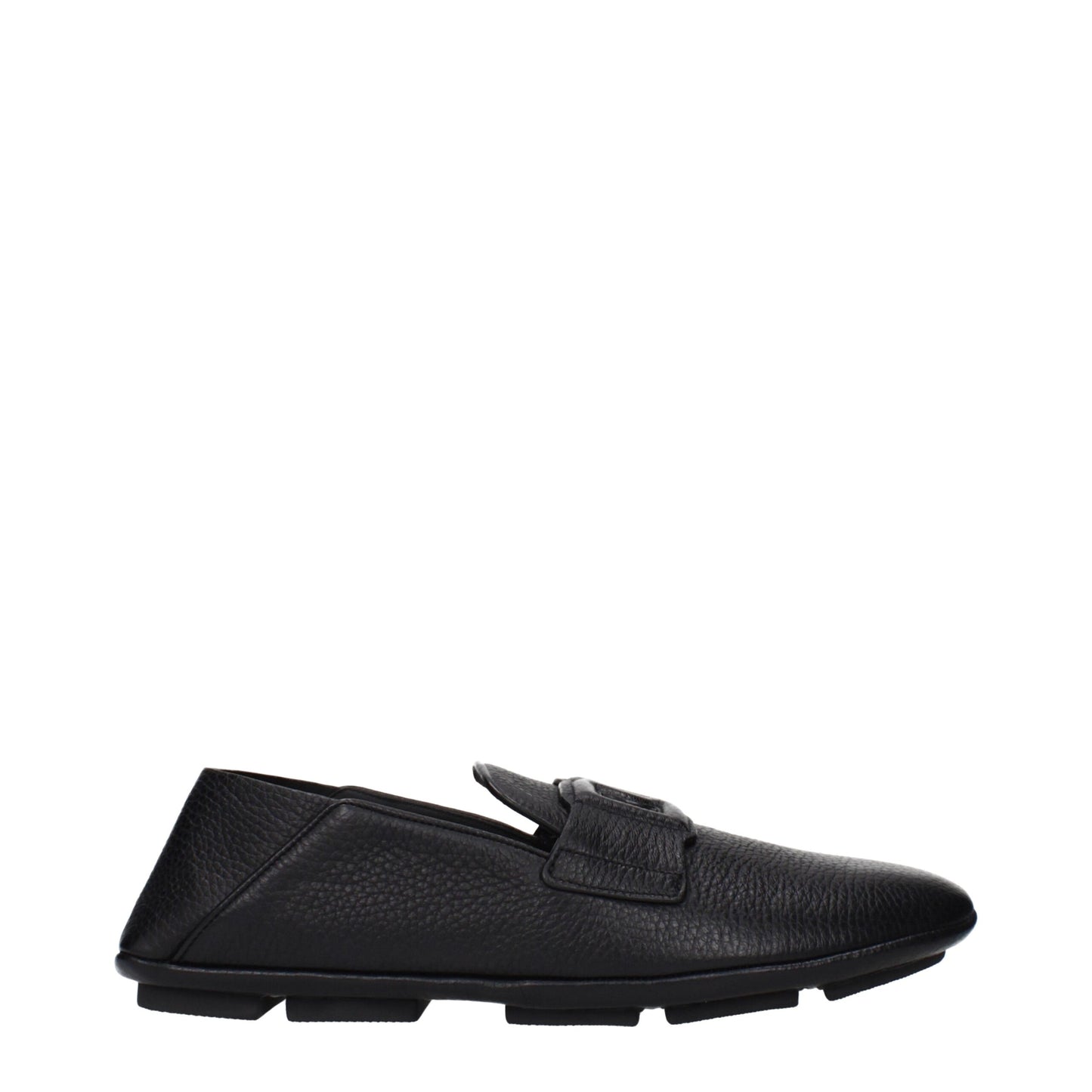 Loafer Slip-On Shoes by Dolce & Gabbana for men in leather black features an effortless chic silhouette, showcasing the Men's Leather Loafer Slip-On Shoes design with an effortless chic and a for a effortless chic look.