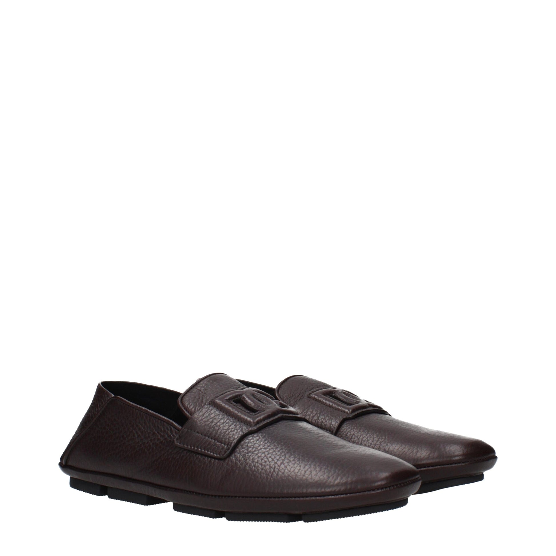 Loafer Slip-On Shoes by Dolce & Gabbana for men in leather brown features an effortless chic silhouette, showcasing the Men's Leather Loafer Slip-On Shoes design with an effortless chic and a for a effortless chic look.
