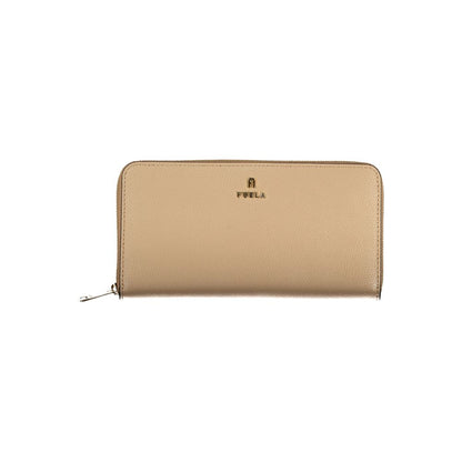Cardholder Wallet by Furla for women in polyester polyurethane suede leather beige, gold, white & print showcases a discerning silhouette, artfully capturing the essence of Camelia Continental Polyester Polyurethane Suede Leather Cardholder Wallet with its functional card-organization.