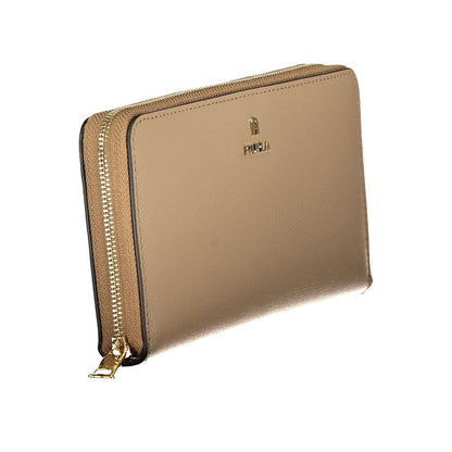 Cardholder Wallet by Furla for women in polyester polyurethane suede leather beige, gold, white & print showcases a refined silhouette, artfully capturing the essence of the refined Camelia Continental Polyester Polyurethane Suede Leather Cardholder Wallet design with functional card-organization.