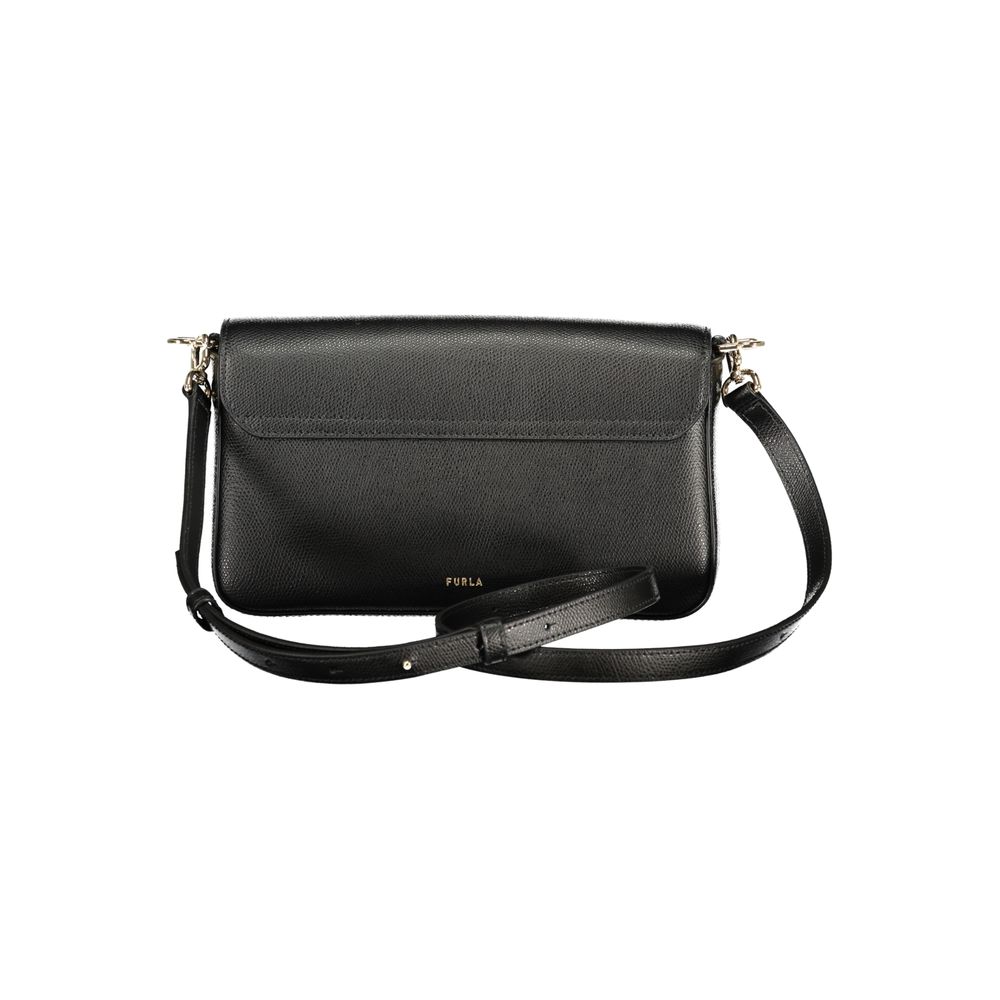 Handbag by Furla for women in leather black features a signature silhouette, showcasing a secure and signature internal-pockets with versatile adjustable-strap & handle for a sophisticated look.