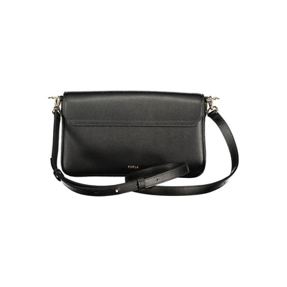 Handbag by Furla for women in leather black features a signature silhouette, showcasing a secure and signature internal-pockets with versatile adjustable-strap & handle for a sophisticated look.