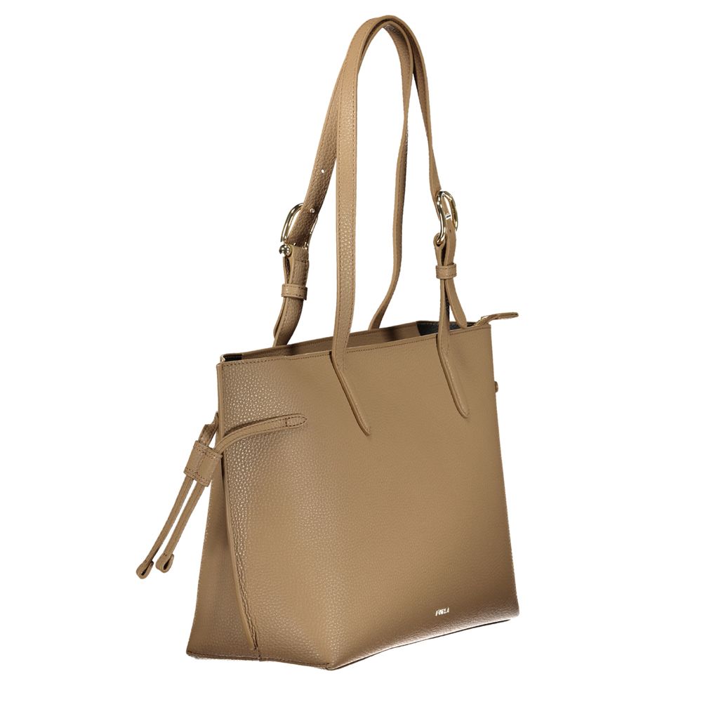 Crossbody Handbag by Furla for women in leather brown & red features an refined silhouette, showcasing a secure snap, ample internal-pockets, and versatile crossbody-strap, shoulder-strap, adjustable-strap & handle for a sophisticated refined aesthetic.