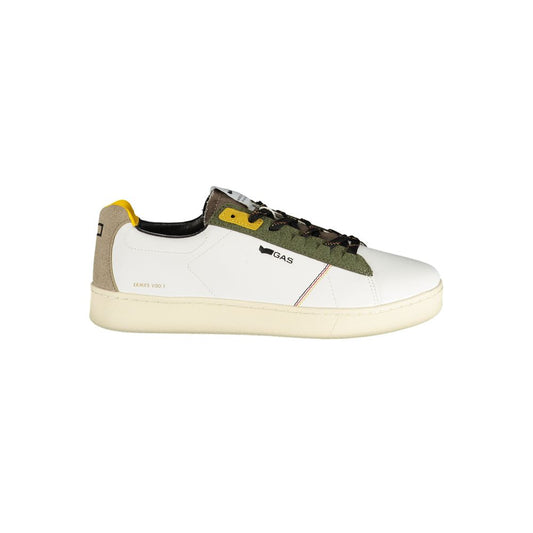Athletic Sneakers by Gas for men in polyester & polyurethane brown, white & print features an architectural silhouette, showcasing the premium athletic style of the Men's Athletic Polyester & Polyurethane Sneakers with an architectural finish.