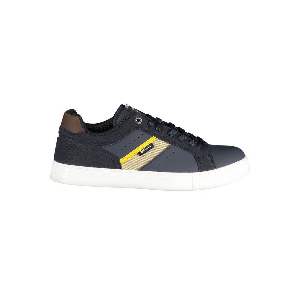 Athletic Sneakers by Gas for men in polyester & polyurethane blue, violet & print showcases a architectural silhouette, artfully capturing the essence of the Men's Athletic Polyester & Polyurethane Sneakers with its signature architectural athletic style construction.