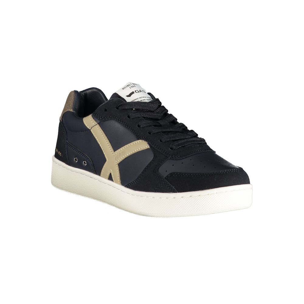 Athletic Sneakers by Gas for men in polyester & polyurethane blue & brown features an architectural silhouette from the Men's Athletic Polyester & Polyurethane Sneakers collection, showcasing a architectural athletic style for a architectural look.