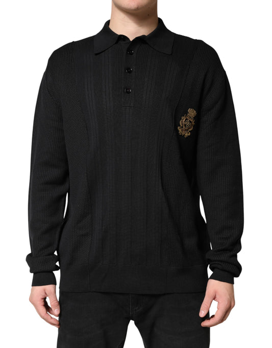 Sweater by Dolce & Gabbana for men in cotton & silk black showcases a sumptuous silhouette, artfully finished with a sumptuous and long-sleeve for a sophisticated, sumptuous look.