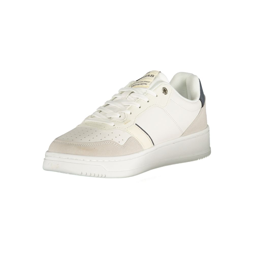 Athletic Sneakers by Gas for men in polyester & polyurethane blue & white features an stately silhouette, showcasing the signature athletic style of the Crisp Men's Athletic Polyester & Polyurethane Sneakers collection with a truly stately finish.