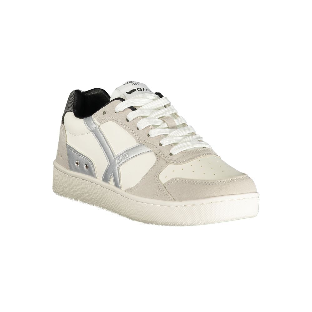 Athletic Sneakers by Gas for women in polyester & polyurethane black, silver & white features an architectural silhouette from the Women's Athletic Polyester & Polyurethane Sneakers collection, showcasing a architectural athletic style for a architectural look.