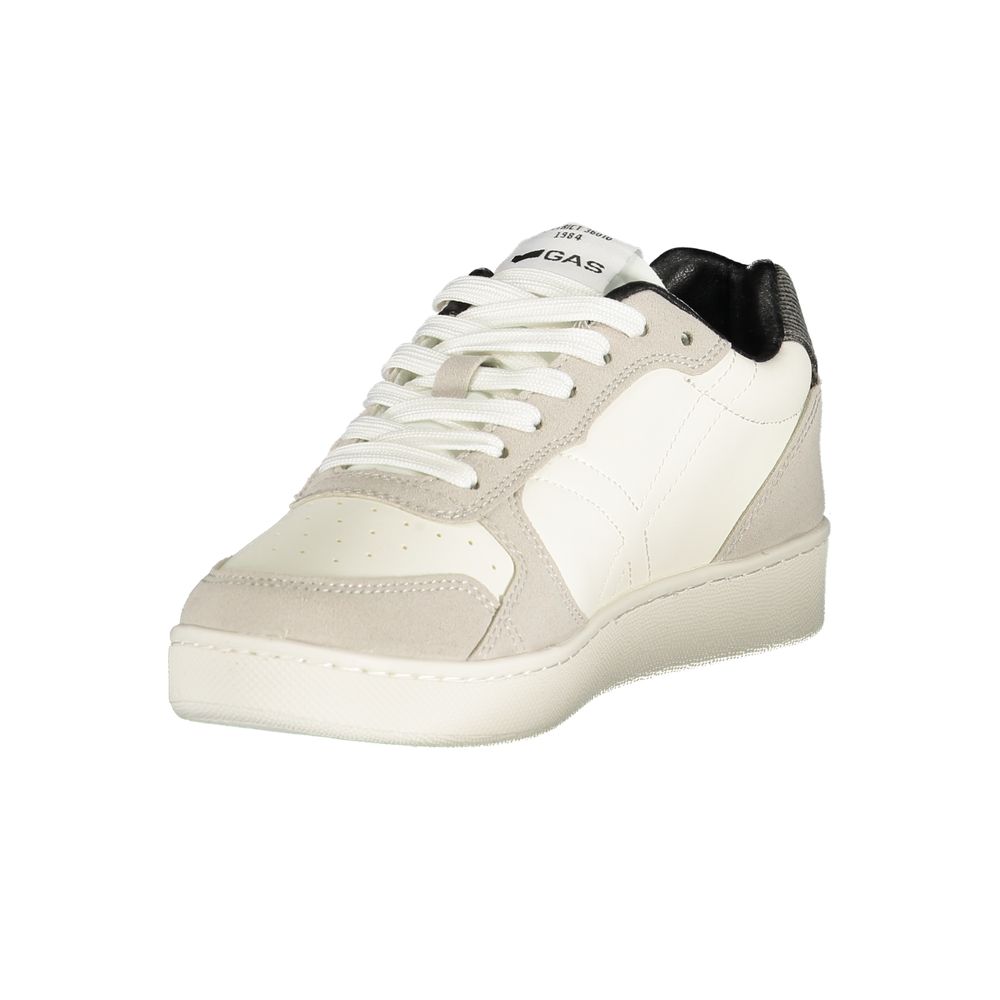Athletic Sneakers by Gas for women in polyester & polyurethane black, silver & white features an architectural silhouette, showcasing the premium athletic style of the Women's Athletic Polyester & Polyurethane Sneakers with an architectural finish.
