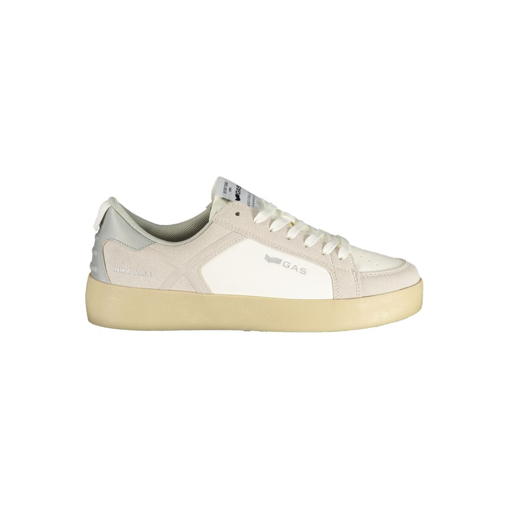 Athletic Sneakers by Gas for women in polyester & polyurethane gold & white showcases a architectural silhouette, artfully capturing the essence of the Women's Athletic Polyester & Polyurethane Sneakers with its signature architectural athletic style construction.