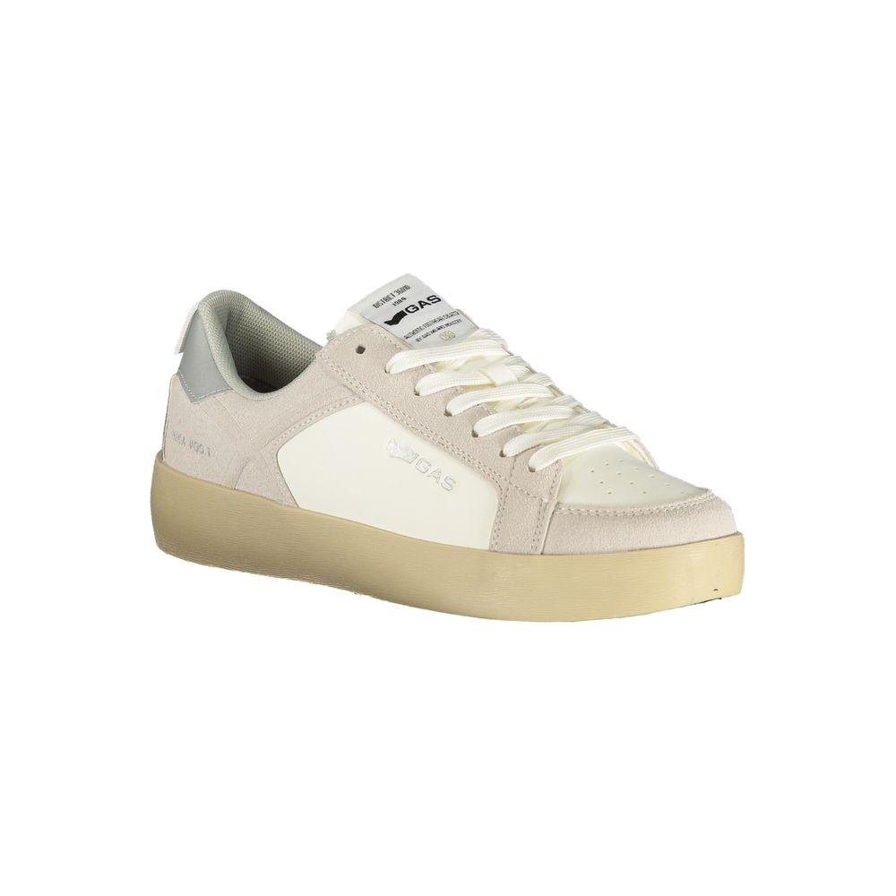 Athletic Sneakers by Gas for women in polyester & polyurethane gold & white features an architectural silhouette, showcasing the premium athletic style of the Women's Athletic Polyester & Polyurethane Sneakers with an architectural finish.