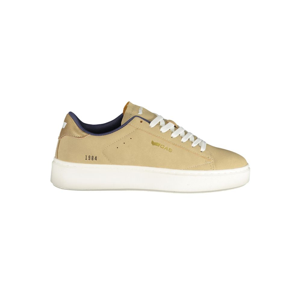 Athletic Sneakers by Gas for women in polyester & polyurethane beige, blue & gold presents a sleek silhouette, perfectly capturing the athletic style essence of City Women's Athletic Polyester & Polyurethane Sneakers with its sleek design and premium finish.