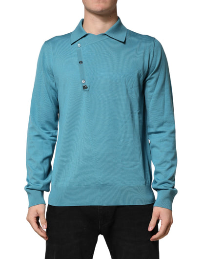 Dolce & Gabbana Teal Wool Collared Pullover Sweater