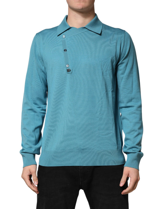 Dolce & Gabbana Teal Wool Collared Pullover Sweater
