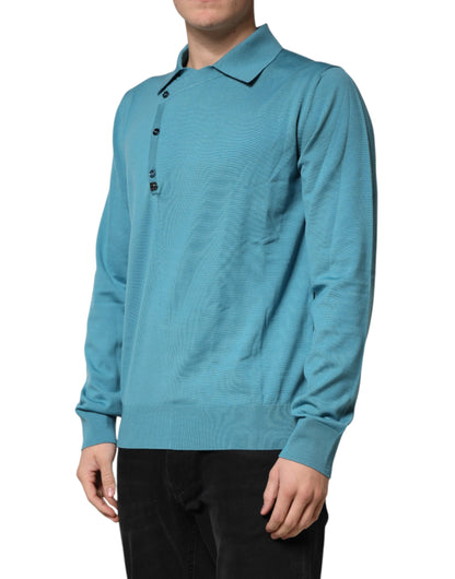 Dolce & Gabbana Teal Wool Collared Pullover Sweater