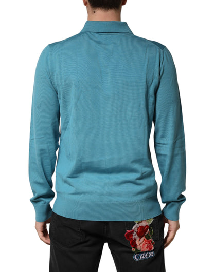 Dolce & Gabbana Teal Wool Collared Pullover Sweater