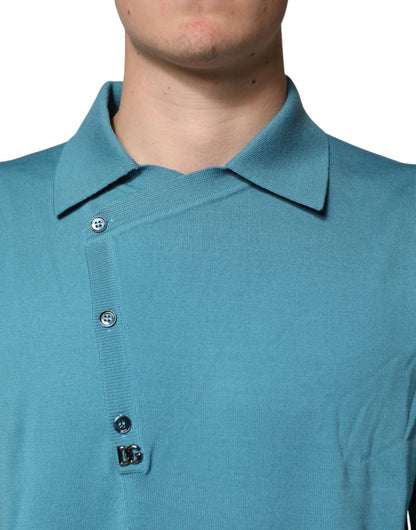 Dolce & Gabbana Teal Wool Collared Pullover Sweater