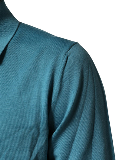 Dolce & Gabbana Teal Wool Collared Pullover Sweater