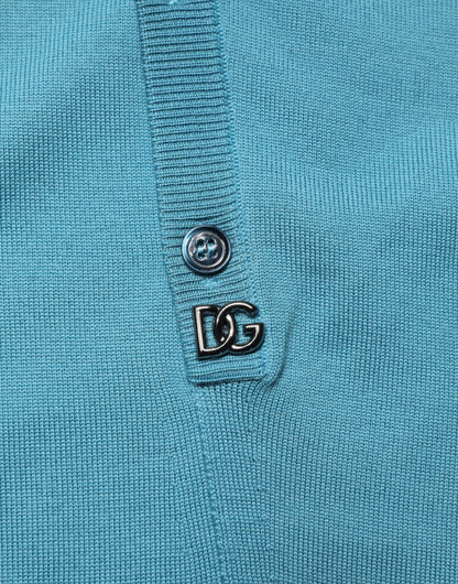 Dolce & Gabbana Teal Wool Collared Pullover Sweater