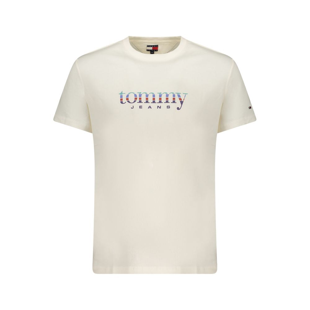 Activewear T-Shirt by Tommy Hilfiger for men in cotton cream & white features a versatile silhouette, showcasing a versatile and long-sleeve detailed with high-performance for a premium look.