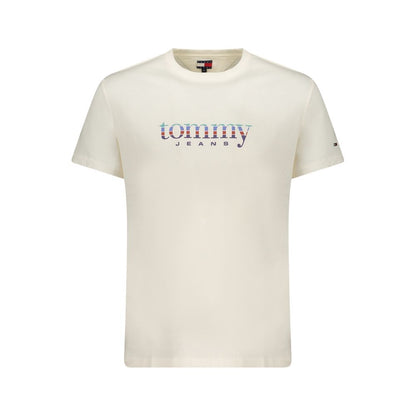 Activewear T-Shirt by Tommy Hilfiger for men in cotton cream & white features a versatile silhouette, showcasing a versatile and long-sleeve detailed with high-performance for a premium look.