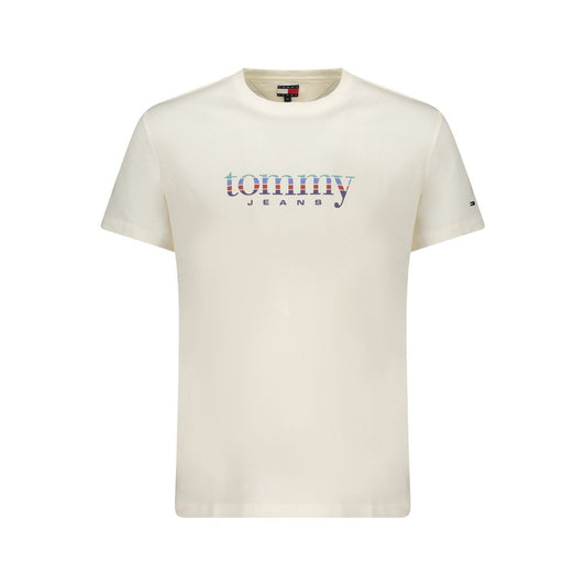 Activewear T-Shirt by Tommy Hilfiger for men in cotton cream & white features a versatile silhouette, showcasing a versatile and long-sleeve detailed with high-performance for a premium look.