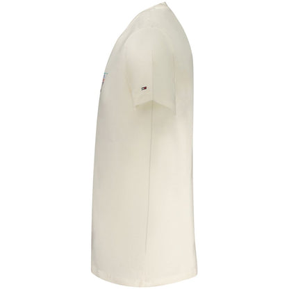 Activewear T-Shirt by Tommy Hilfiger for men in cotton cream & white features an athletic silhouette with sleeves and a neckline, enhanced by high-performance .