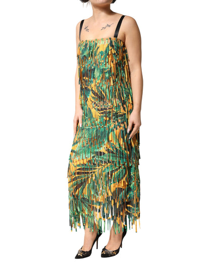 Dolce & Gabbana Multicolor Tropical Print Fringe Maxi Dress