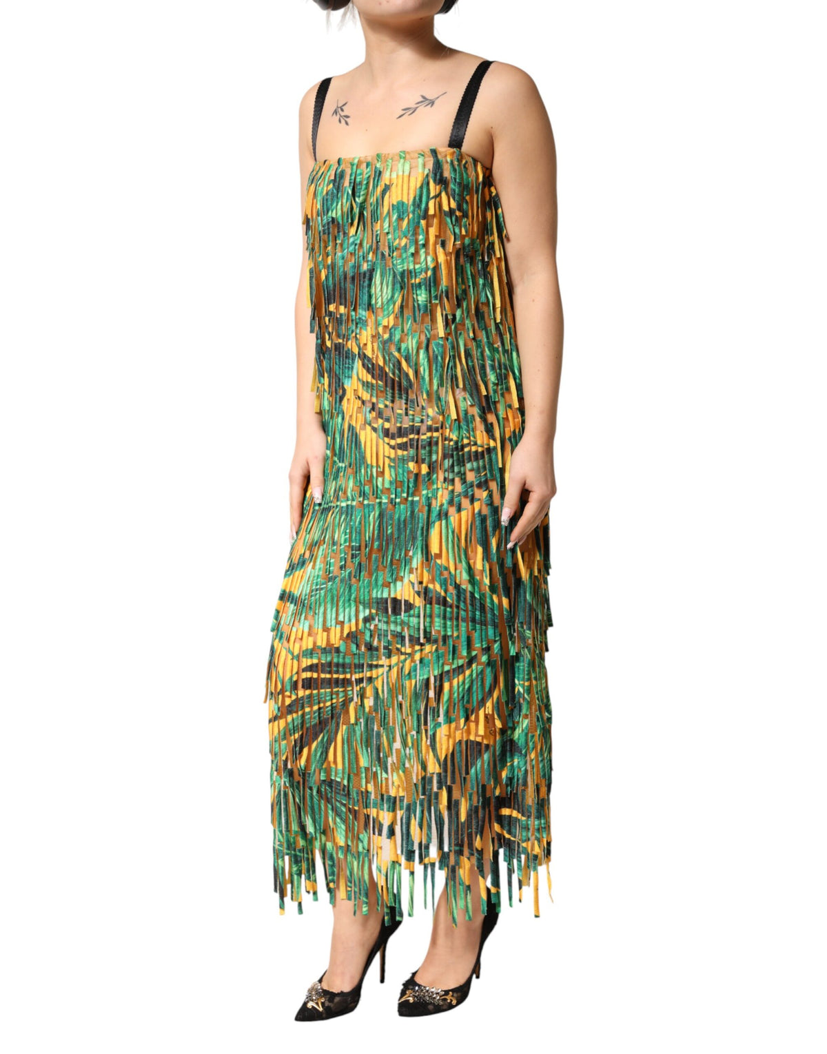 Dolce & Gabbana Women's Sheath Sleeveless Polyamide Cotton Maxi Long Dress - Multicolor Patterned Print