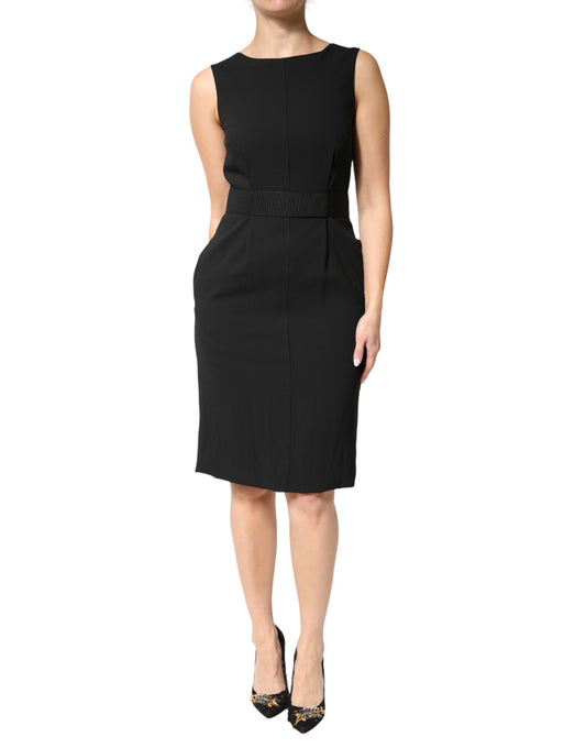 Dolce & Gabbana Women's Sheath Sleeveless Silk Viscose & Acetate Midi Knee Dress - Black