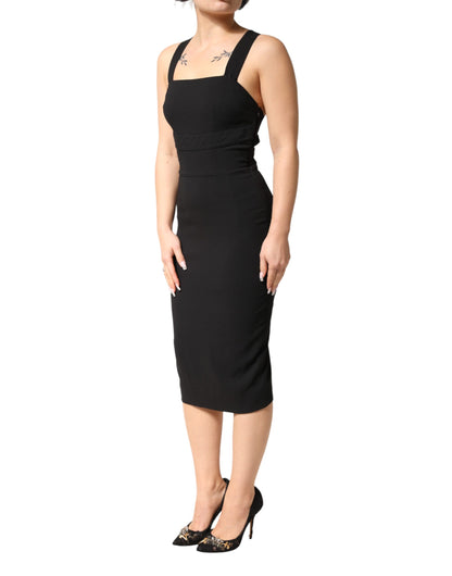 Dolce & Gabbana Women's Sleeveless Square Neck Viscose Silk Midi Dress - Black