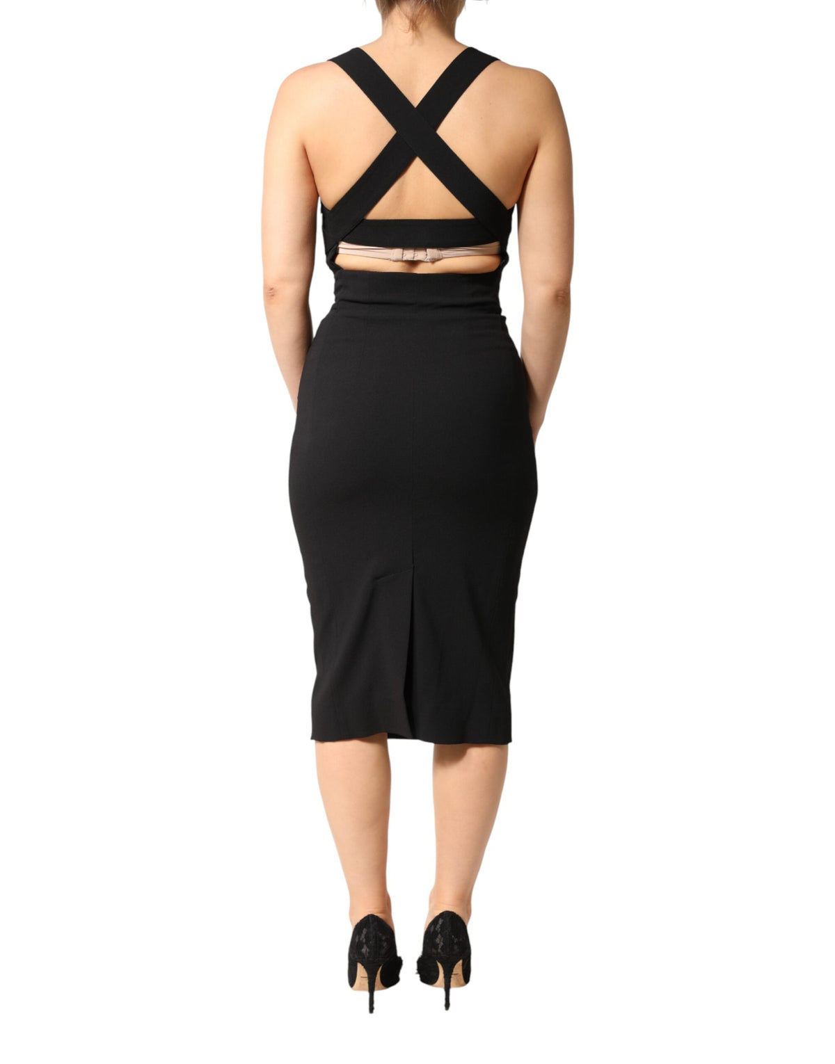Dolce & Gabbana Women's Sleeveless Square Neck Viscose Silk Midi Dress - Black