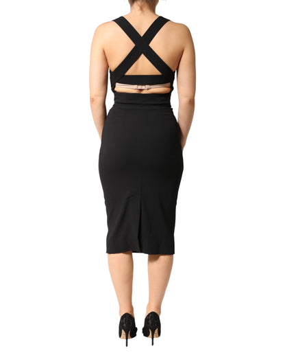 Dolce & Gabbana Women's Sleeveless Square Neck Viscose Silk Midi Dress - Black