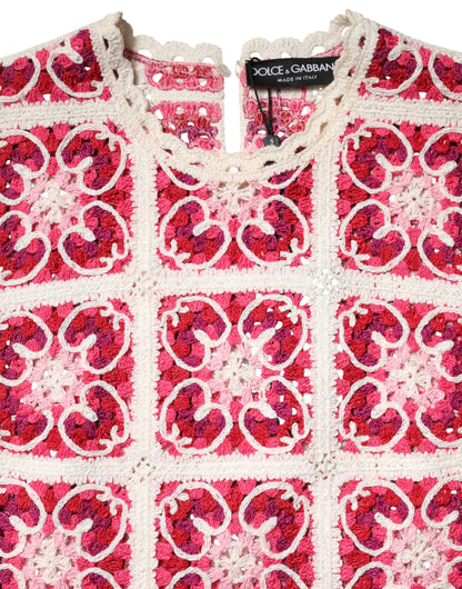 Dolce & Gabbana Crochet Women's Cotton Short Mini Dress - Multicolor Patterned