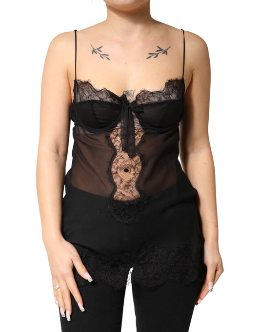Dolce & Gabbana Women's Polyamide Viscose Silk & Lace Tank Top - Black Floral