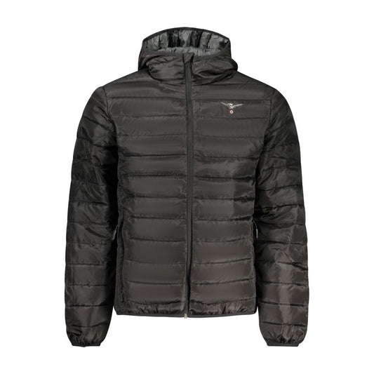 Hooded Windbreaker Jacket by Accademia Militare for men in polyamide & polyester black & signature features an enduring silhouette, showcasing technical pockets, hooded & windproof and a sophisticated hooded neckline for a truly enduring aesthetic.