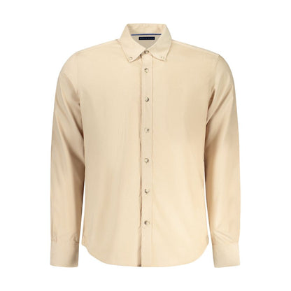 Dress Shirt by North Sails for men in cotton azzurro & beige, featuring a nuanced long-sleeve and nuanced button-down-collar neckline for a sophisticated finish.