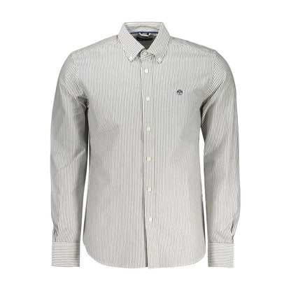 Shirt by North Sails for men in cotton beige, black, white & patterned features an architectural silhouette with a refined long-sleeve and elegant button-down-collar neckline for a architectural look.
