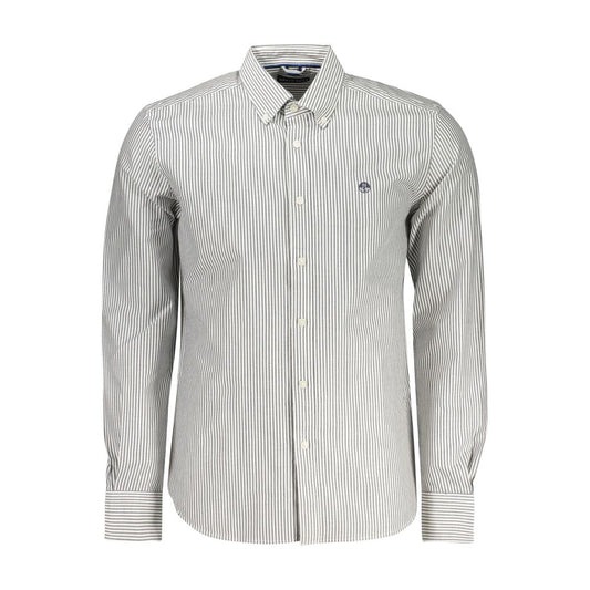 Shirt by North Sails for men in cotton beige, black, white & patterned features an architectural silhouette with a refined long-sleeve and elegant button-down-collar neckline for a architectural look.
