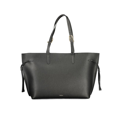Handbag by Furla for women in leather & cotton black, gray & signature features an refined silhouette, showcasing a secure , ample , and versatile for a sophisticated refined aesthetic.