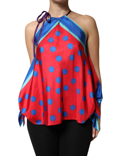 Dolce & Gabbana Women's Sleeveless Halter Neck Silk Blouse - Multicolor Patterned Signature Print