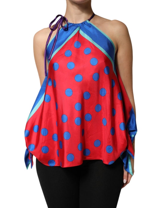 Dolce & Gabbana Women's Sleeveless Halter Neck Silk Blouse - Multicolor Patterned Signature Print