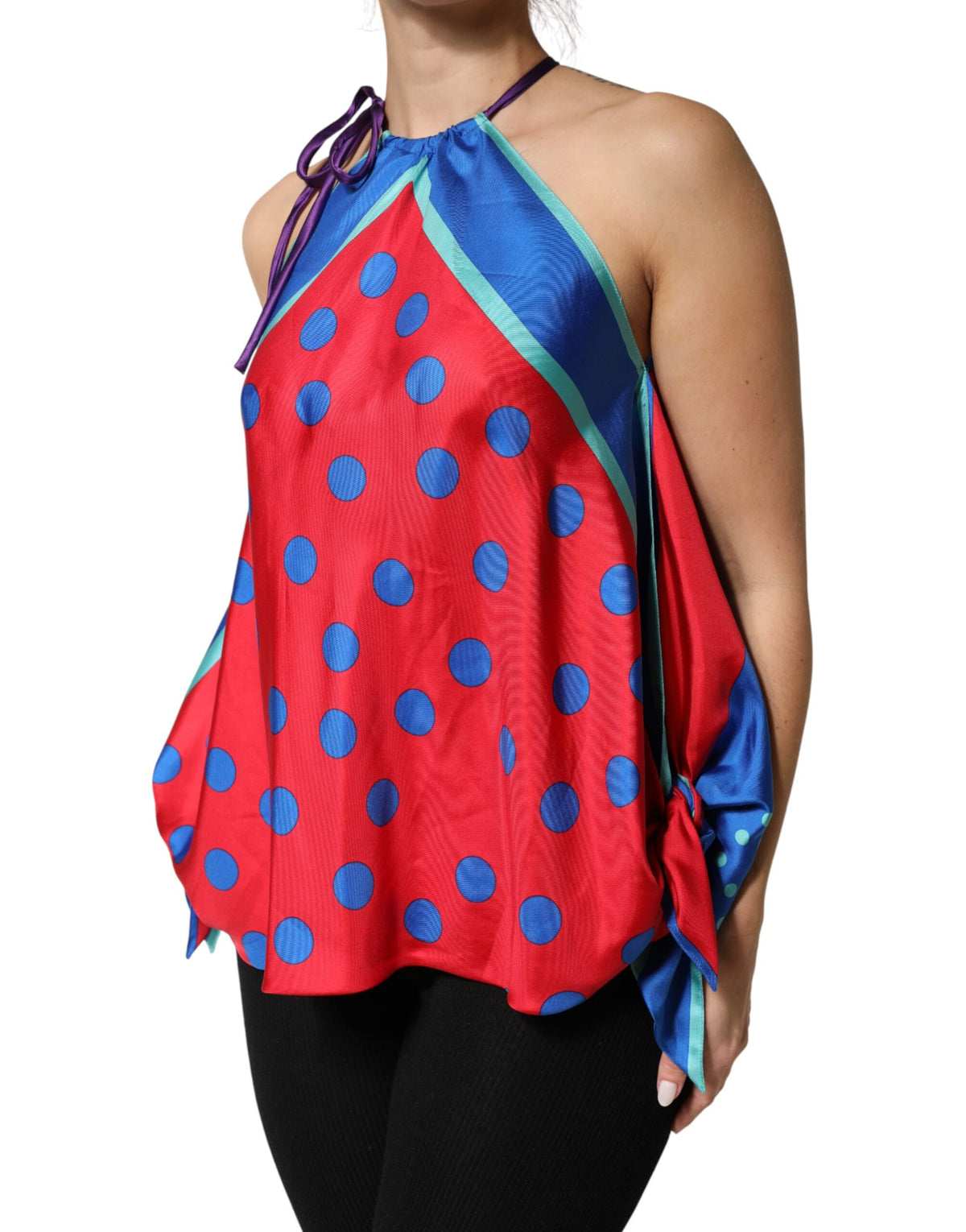 Dolce & Gabbana Women's Sleeveless Halter Neck Silk Blouse - Multicolor Patterned Signature Print