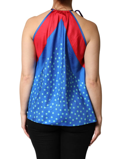 Dolce & Gabbana Women's Sleeveless Halter Neck Silk Blouse - Multicolor Patterned Signature Print