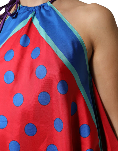 Dolce & Gabbana Women's Sleeveless Halter Neck Silk Blouse - Multicolor Patterned Signature Print